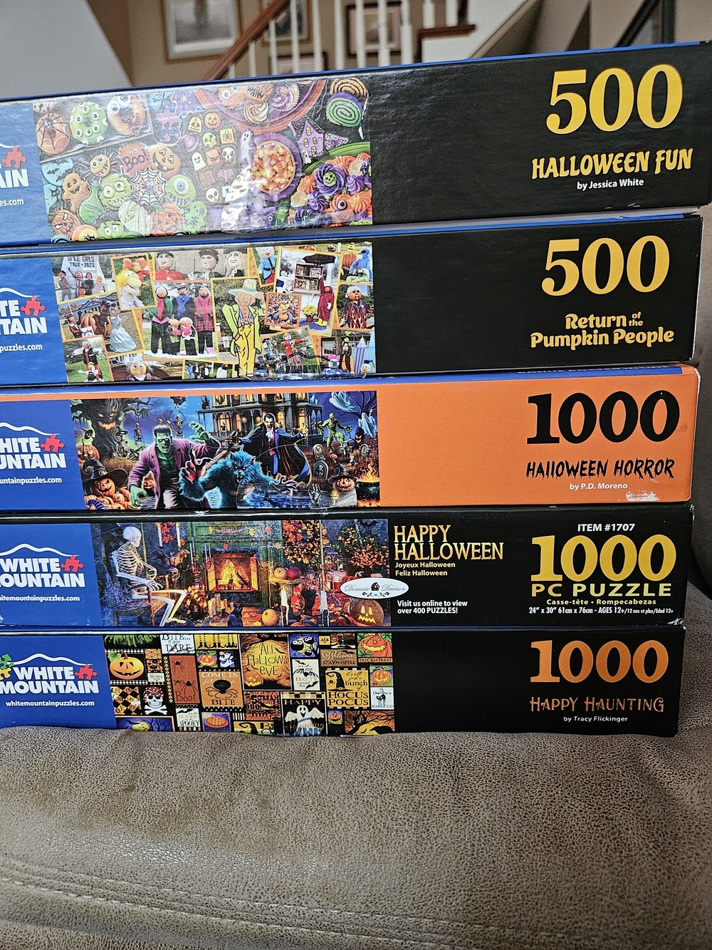 5 White Mountain Halloween Puzzle Stack - 5 Puzzles All Done 1 Time..bought New.